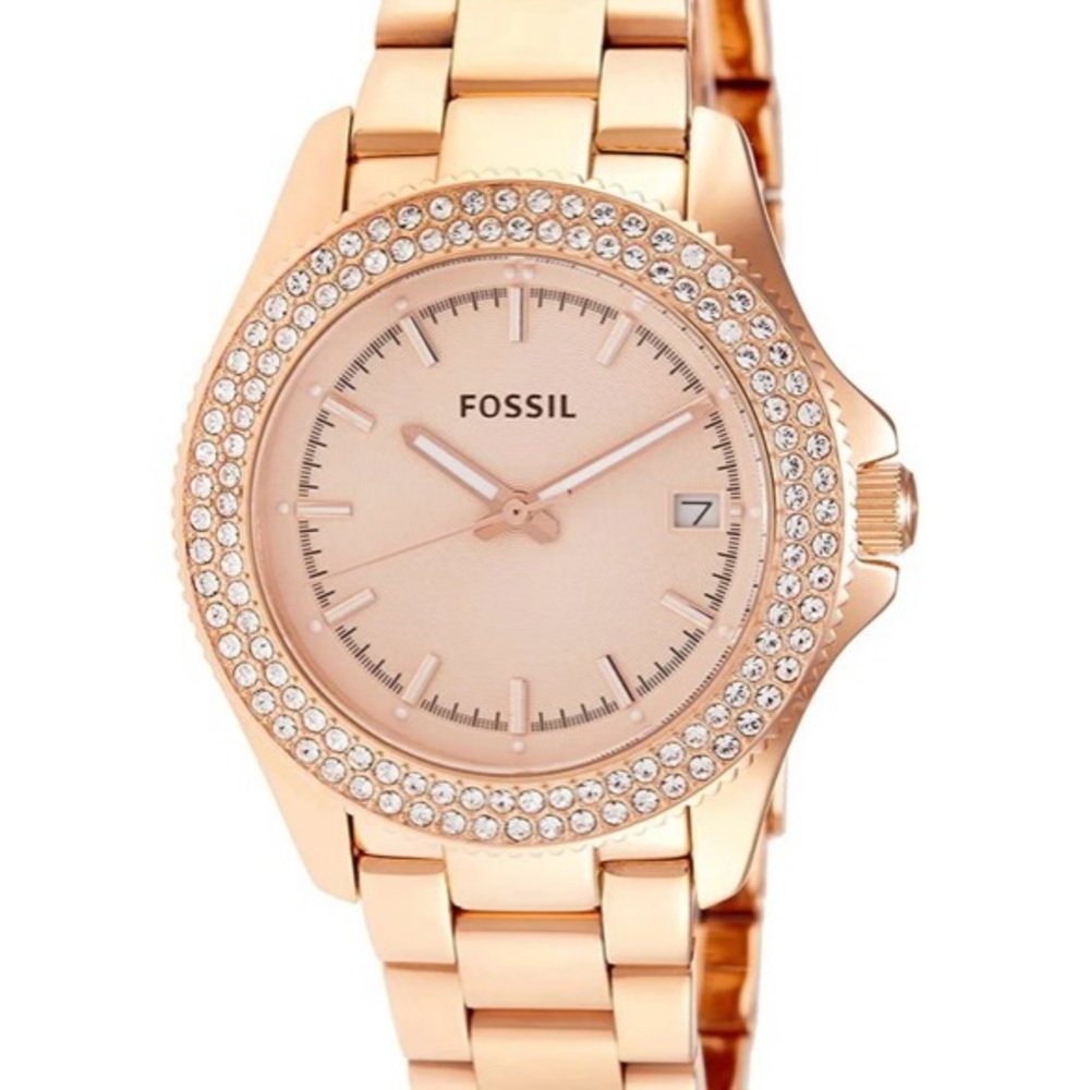 Fossil - Womens Rose Gold Stainless Steel Crystal Quarts Watch AM4454